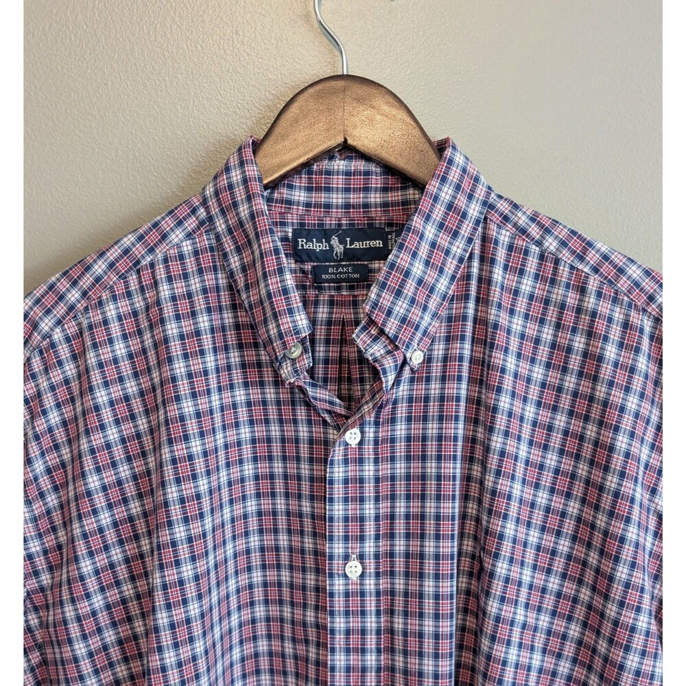 Vintage Ralph Lauren Mens XL Blake Oversized Red Blue Plaid Short Sleeve Shirt